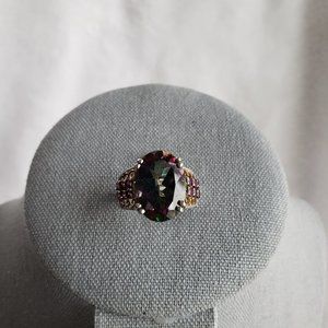 Oval Mystic Topaz Ring. 14K Yellow Gold & Platinum Overlay